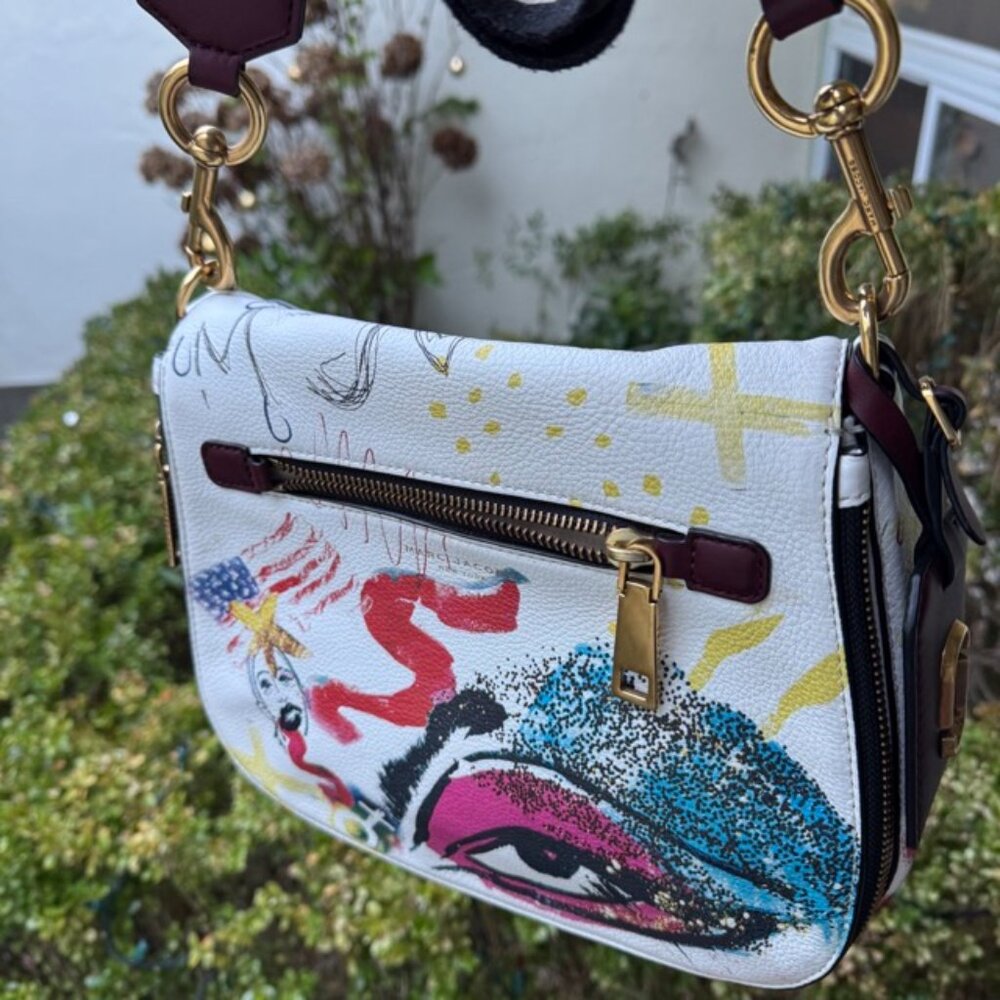 Auth Marc Jacobs white Artist Graffiti Calfskin Flap Messenger Crossbody Bag - Picture 16 of 16